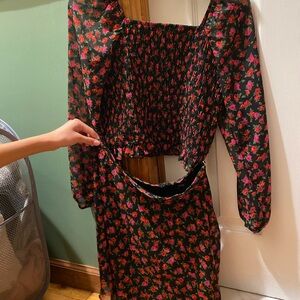 Girls Black Floral Two-Piece Set with Red and Pink Roses